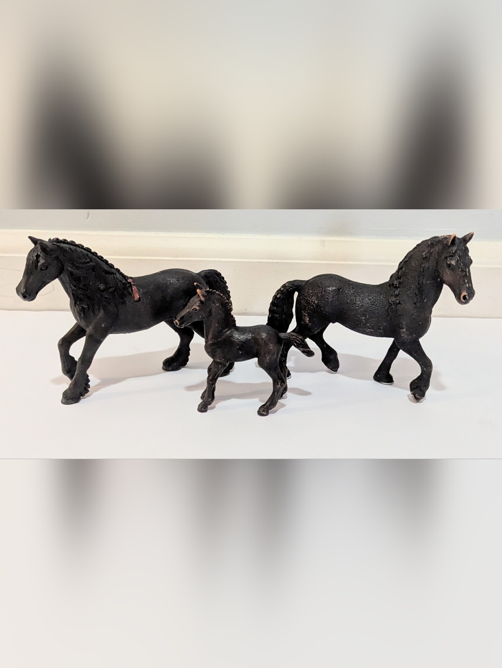Schleich Fresian Family Black Stallion, Mare, Foal Retired